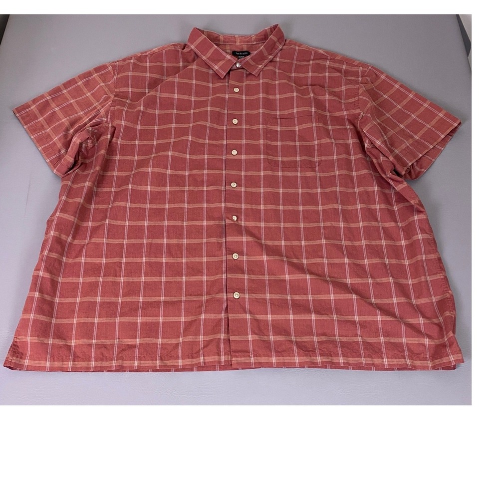 Van Heusen Button Up Shirt Men's Size 5XL Big & Tall Red‎ Plaid Short Sleeve